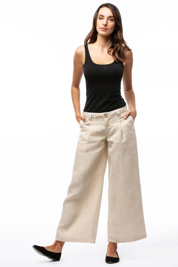 Konopené béžové široké nohavice cullotes pre ženy objednáte na SLOVFLOW