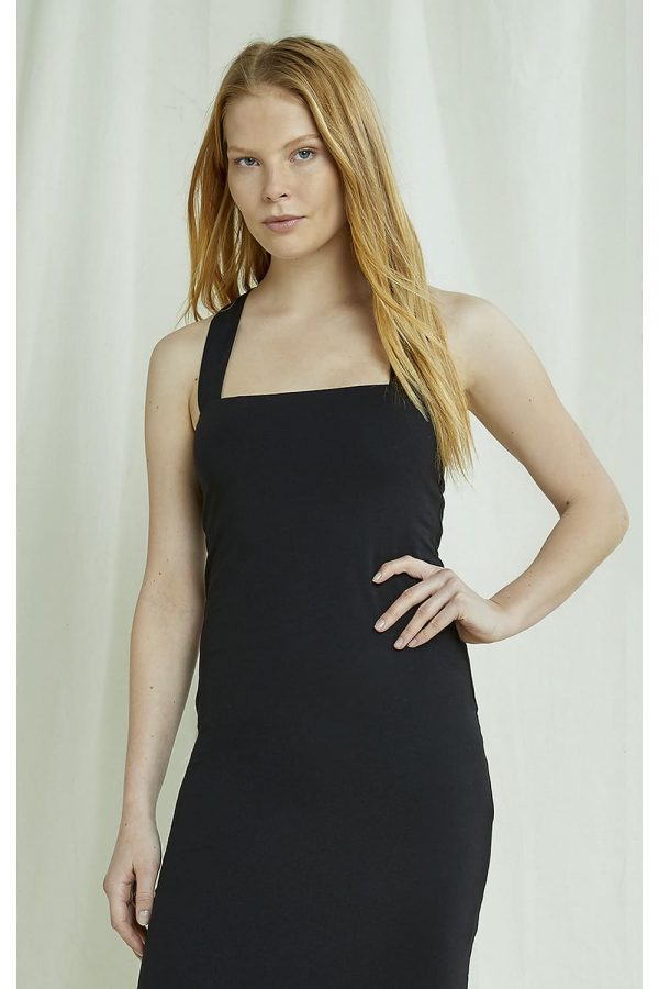 Čierne šaty na ramienka z organickej bavlny objednáte online na SLOVFLOW