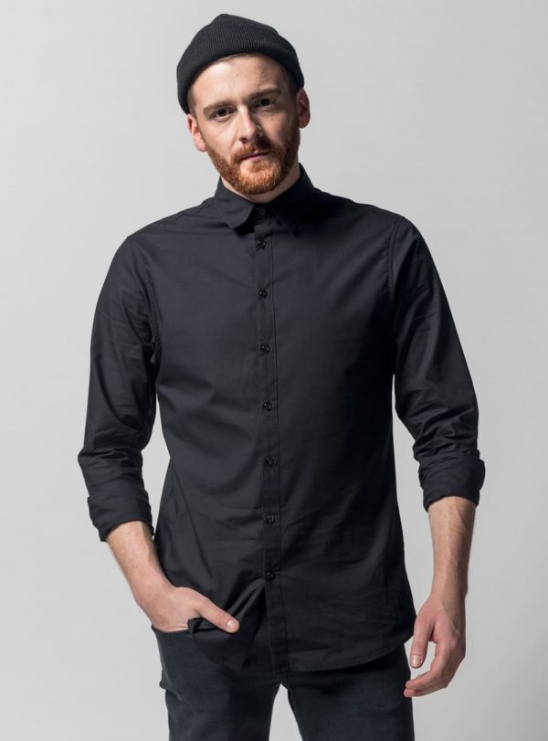 Pánsku čiernu košeľu z organickej bavlny objednáte online na SLOVFLOW